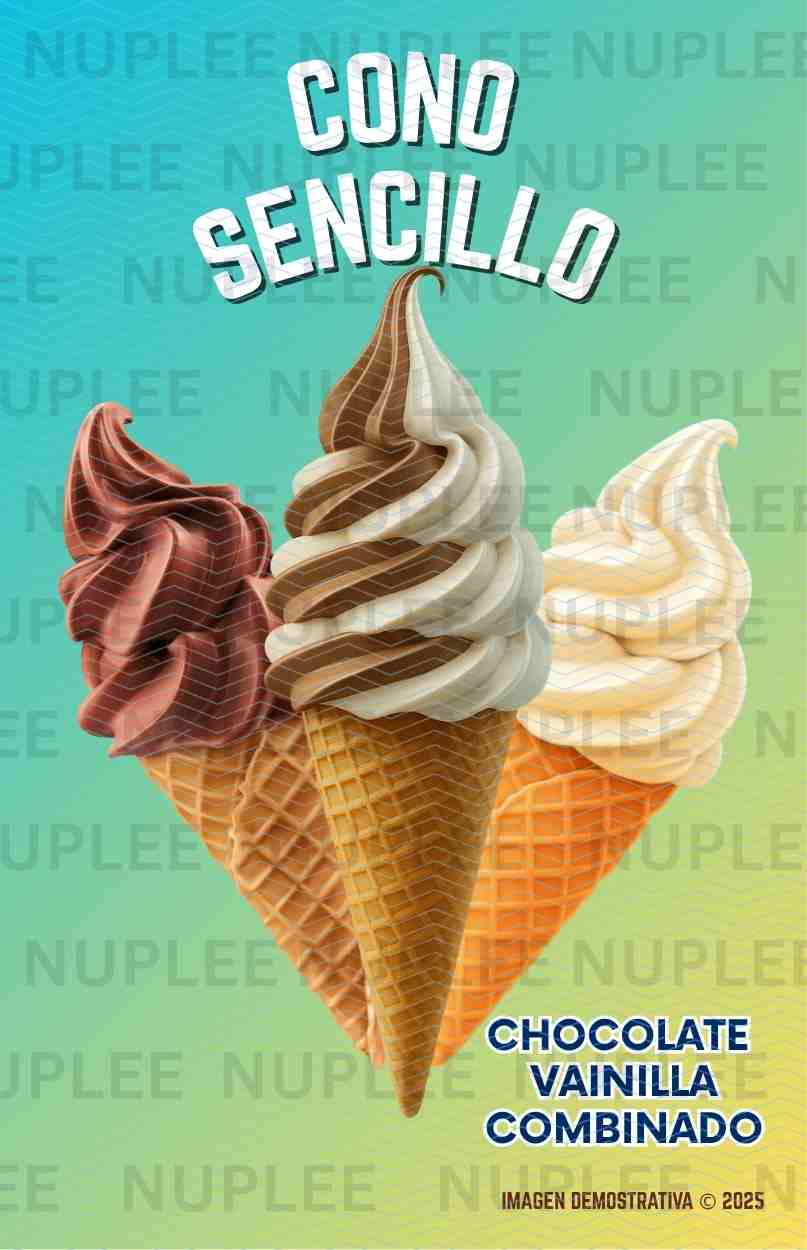 3 conos sencillos Anuncio 3 conos, chocolate, vainilla y combinado en anuncio de cono sencillo.