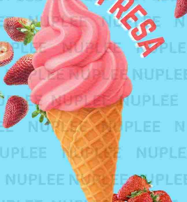 Anuncio – Helado de sabor fresa en cono waffle